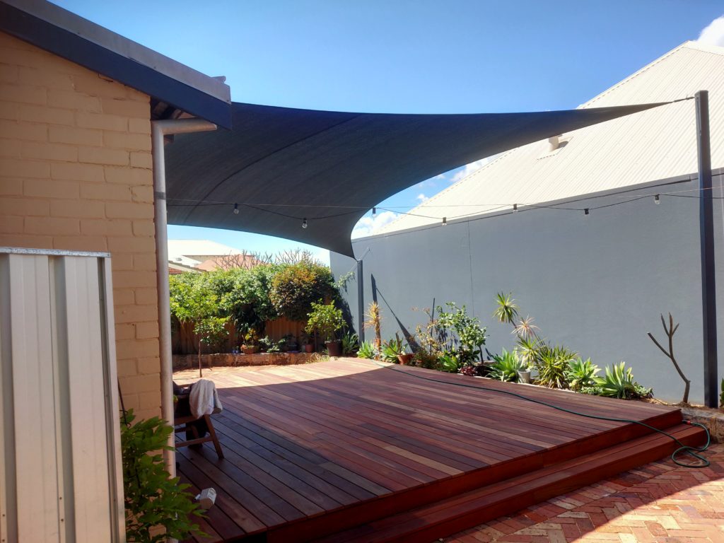 custom made shade sail over a deck